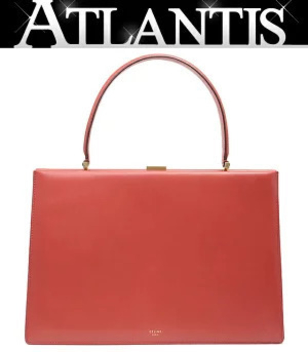 Celine Clasp Handbag Calfskin Red